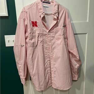 Red Checkered Colombia University of Nebraska Button-Up Shirt